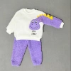 Eterelle 1-2-3 Yaş Minik Dino Kollu Kuzu Kumaş Sweat Pantolon Uzun Kollu Kız Erkek 2 Li Takımı Lila
