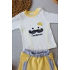 Eterelle 3-6 6-9 9-12 Ay Gentleman Erkek Nakışlı Şapkalı Uzun Kollu Sweat 3lü Erkek Bebek Takımı Sarı