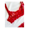 Eterelle Kadın  Kalpli Kırmızı Dantelli Balenli  Sütyen Külot Takım