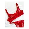 Eterelle Kadın  Kalpli Kırmızı Dantelli Balenli  Sütyen Külot Takım