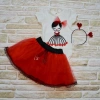 Eterelle 9-12-18 Ay Kalp Kız Nakışlı Taçlı Kısa Kollu Tütü Etek 3lü Kız Bebek Takımı Kırmızı