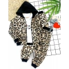 Eterelle 2-3-4-5 Yaş Kapşonlu Leopar Desenli Sweatli 3lü Kız Çocuk Takımı Kahverengi
