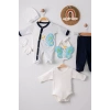 Eterelle Kelebek Nakışlı Tulumlu % 100 Pamuk Erkek Bebek 5li Set