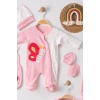 Eterelle Kelebek Nakışlı Tulumlu % 100 Pamuk Kız Bebek 5li Set