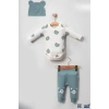 Eterelle Kulaklı Ayıcık % 100 Pamuk 3lü Erkek Bebek Takım