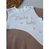 Eterelle 0-3 3-6 Ay Lucky Baby Nakışlı Es Çizgi Boy Şapkalı Erkek Bebek Tulumu Kahverengi