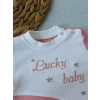 Eterelle 0-3 3-6 Ay Lucky Baby Nakışlı Es Çizgi Boy Şapkalı Kız Bebek Tulumu Pudra