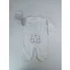 Eterelle 0-3 3-6 Ay Minik Tavşan Nakışlı Boydan Çıtçıt Kapamalı Kız Erkek Bebek Tulumu Ekru