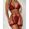 Night Light Jartiyerli Seksi Kırmızı Sütyen Takım