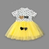 Eterelle 1-2-3 Yaş Payetli Kalp Me Baskılı Kız Bebek Elbisesi Sarı