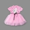 Eterelle 1-2-3 Yaş Payetli Kedicik Baskılı Puantiyeli Kız Bebek Elbisesi Pembe