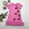 Eterelle 1-2-3 Yaş Payetli Kiraz Nakışlı Eteği Fırfırlı Jile Kız Çocuk Elbisesi Pembe