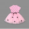 Eterelle 5-6-7 Yaş Puantiyeli Kelebek Etekli Astarlı Kız Çocuk Elbisesi Pembe