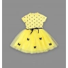 Eterelle 5-6-7 Yaş Puantiyeli Kelebek Etekli Astarlı Kız Çocuk Elbisesi Sarı