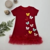 Eterelle 1-2-3 Yaş Renkli Kelebekler Nakışlı Eteği Fırfırlı Jile Çocuk Elbisesi Kırmızı