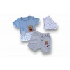 Eterelle 3-6 6-9 9-12 12-18 Ay Romantik Ayıcık Nakışlı Bandajlı Kısa Kollu Sweatli 3lü Kız-erkek Bebek Takımı Mavi