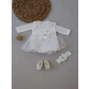 Eterelle 0-6 Ay Tül Etekli Kurdelalı Taş Detaylı Kız Bebek Hediyelik, Mevlütlük, Kınalık 3lü Takım Beyaz