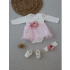 Eterelle 0-6 Ay Tül Etekli Kurdelalı Taş Detaylı Kız Bebek Hediyelik, Mevlütlük, Kınalık 3lü Takım Pembe
