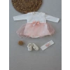 Eterelle 0-6 Ay Tül Etekli Kurdelalı Taş Detaylı Kız Bebek Hediyelik, Mevlütlük, Kınalık 3lü Takım Pudra
