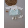 Eterelle 0-6 Ay Tül Etekli Kurdelalı Taş Detaylı Kız Bebek Hediyelik, Mevlütlük, Kınalık 3lü Takım Turkuaz