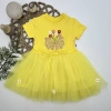 Eterelle 1-2-3 Yaş Tül Fiyonk Çiçekler Nakışlı Astarlı Kız Bebek Tütü Elbisesi Sarı