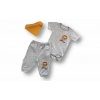 Eterelle 3-6 6-9 9-12 Ay Yavru Aslan Nakışlı Bandajlı Kısa Kollu Zıbınlı 3lü Erkek Bebek Takımı Gri