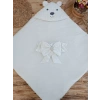 Eterelle Yenidoğan Beyaz Wool Yün Kumaş Ayıcık Kulaklı Kundak Bebek Battaniyesi Beyaz