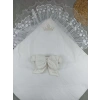 Eterelle Yenidoğan Kumru Soft Cotton Taç Nakışlı Trilüks Kundak Bebek Battaniyesi Ekru