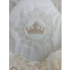 Eterelle Yenidoğan Sahra Taç Nakışlı Plazma Taşlı Güpürlü Fiyonklu Duvaklı Trilüks Kundak Bebek Battaniyesi Ekru