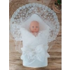 Eterelle Yenidoğan Ay Işığı Papatya Dantelli Taşlı Fiyonk Bebek Battaniyesi Kundak Ekru