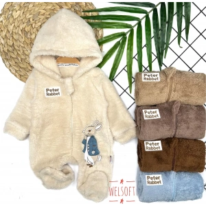 Eterelle 3-6-9-12 Ay Rabbit Tavşan Nakışlı Fermuar Kapamalı Patikli Tüylü Erkek Bebek Tulumu Mavi