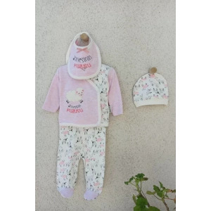 Eterelle Annesinin Kuzusu Şapkalı Eldivenli 5li Kız Zıbın Seti 0-3 Ay