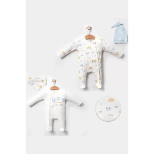 Eterelle Araba Desenli Mavi 4lü Erkek Bebek Tulumu