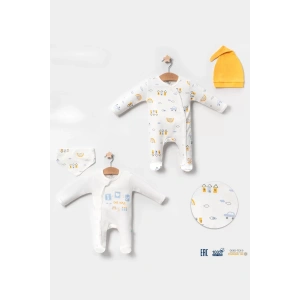 Eterelle Araba Desenli Sarı 4lü Erkek Bebek Tulumu