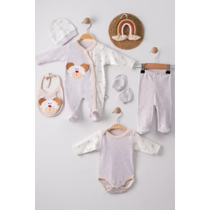 Eterelle Ayıcık Detaylı Nakışlı Tulumlu % 100 Pamuk Erkek Bebek 5li Set