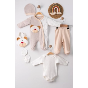 Eterelle Ayıcık Nakışlı Tulumlu % 100 Pamuk Erkek Bebek 5li Set
