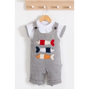 Eterelle Balık Nakışlı Kısa Kollu Erkek Bebek Tulumu