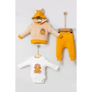 Eterelle Bear Çizgili % 100 Pamuk Hırkalı 3lü Bebek Takımı