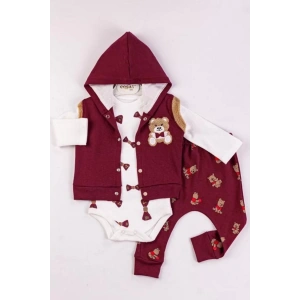 Eterelle Bear Nakışlı Yelekli 3lü Erkek Bebek Takımı