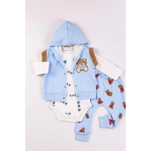 Eterelle Bear Nakışlı Yelekli 3lü Erkek Bebek Takımı