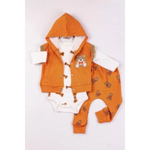 Eterelle Bear Nakışlı Yelekli 3lü Erkek Bebek Takımı