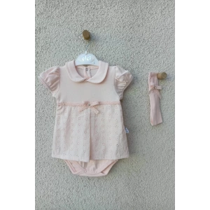 Eterelle Bebek Yakalı Çiçek Işlemeli Bandanalı Badi 3-6-9 Ay