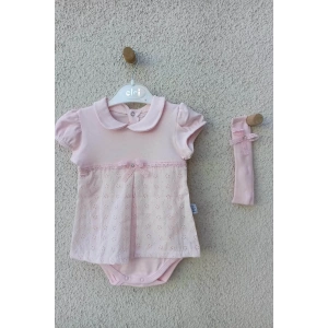 Eterelle Bebek Yakalı Çiçek Işlemeli Bandanalı Badi 3-6-9 Ay