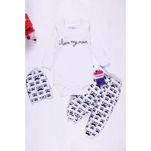 Eterelle Bıyık Gözlük Desenli 3lü Erkek Bebek Takımı