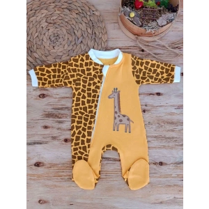 Eterelle 0-3 3-6 Ay Boy Fermuar Zürafa Nakışlı Kız Erkek Bebek Tulum Sarı