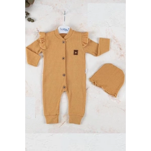 Eterelle Boydan Düğmeli Şapkalı % 100 Pamuk Kız Bebek Tulumu