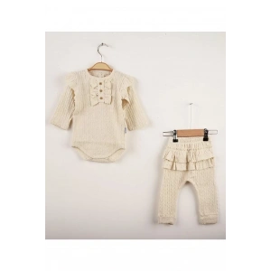 Eterelle Büzgü Detaylı Fırfırlı % 100 Pamuk 2li Kız Bebek Takımı