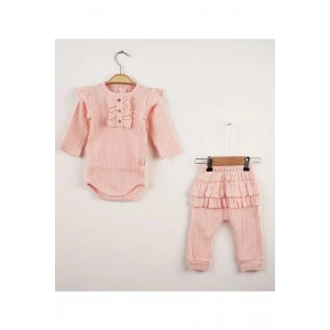 Eterelle Büzgü Detaylı Fırfırlı % 100 Pamuk 2li Kız Bebek Takımı