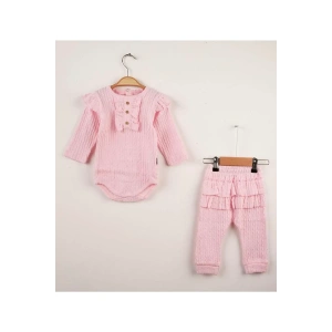 Eterelle Büzgü Detaylı Fırfırlı % 100 Pamuk 2li Kız Bebek Takımı