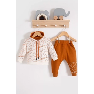 Eterelle Çapraz Bears Kapüşonlu % 100 Pamuk Erkek Bebek Takımı